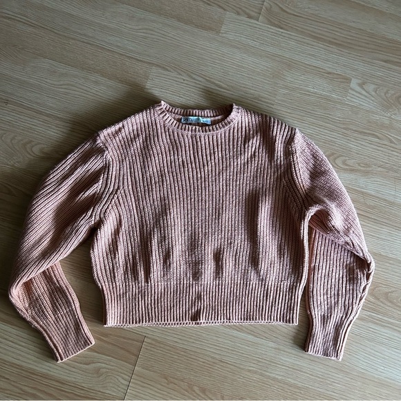 Zara Light Pink Chunky Cropped Sweater Medium - Picture 1 of 7